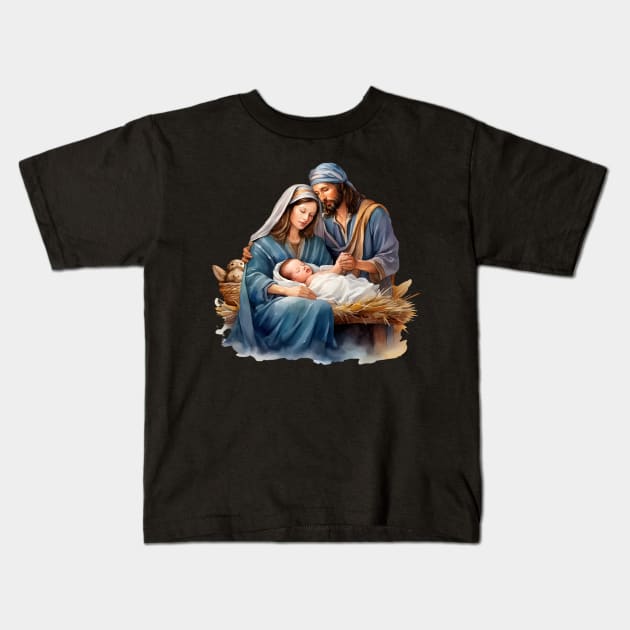 Watercolor Nativity Scene Kids T-Shirt by nomanians